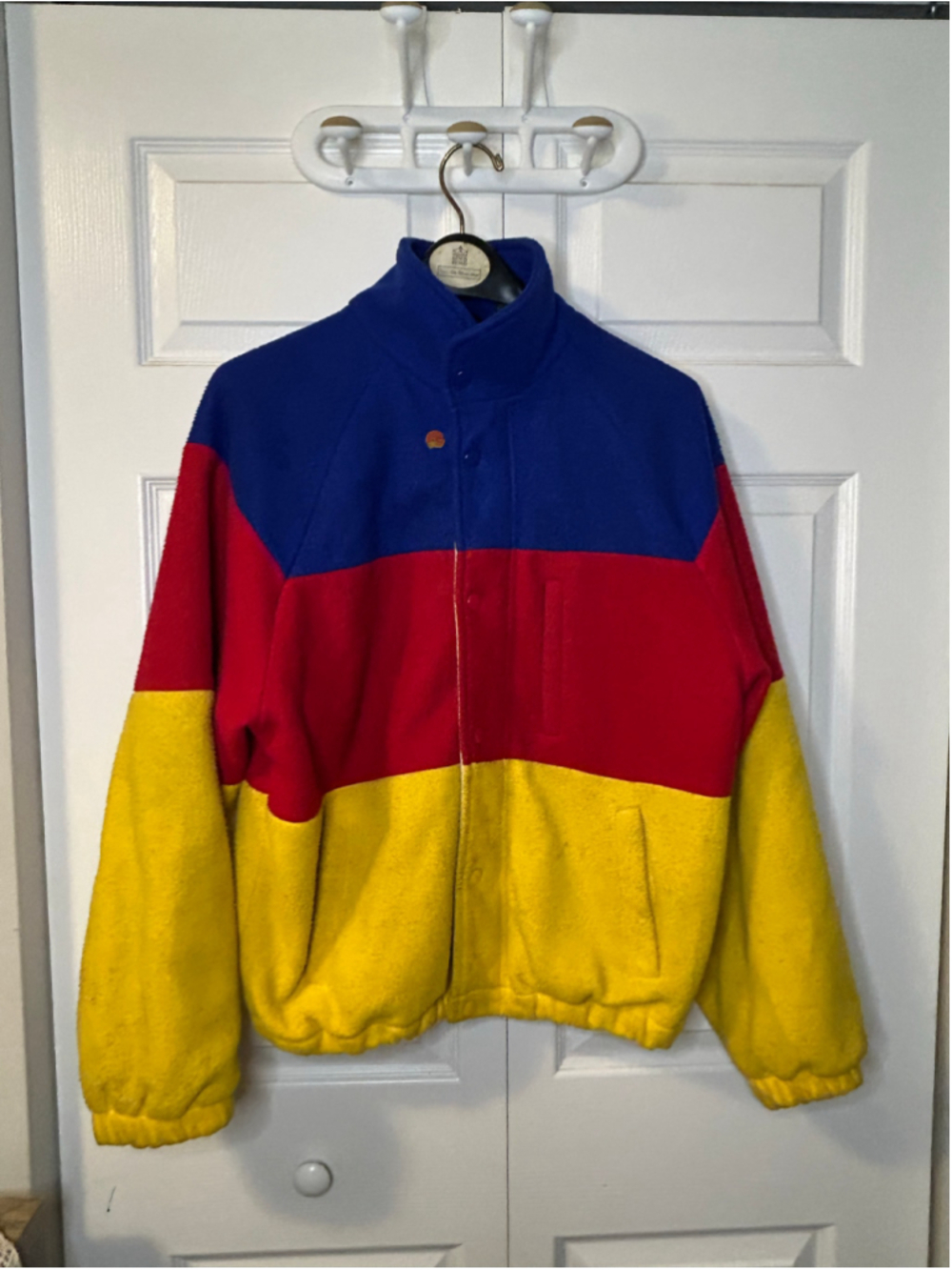 Vintage Peter England Colour Block Fleece Jacket Red Blue Yellow Size Small